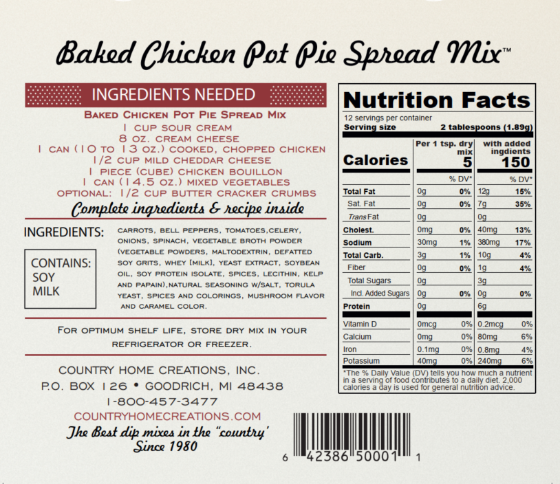 Artisan Kitchen- Baked Chicken Pot Pie Spread Mix