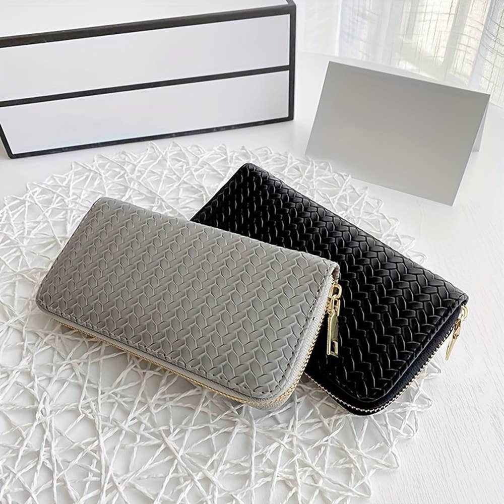 PU Leather Woven Wallet: Black