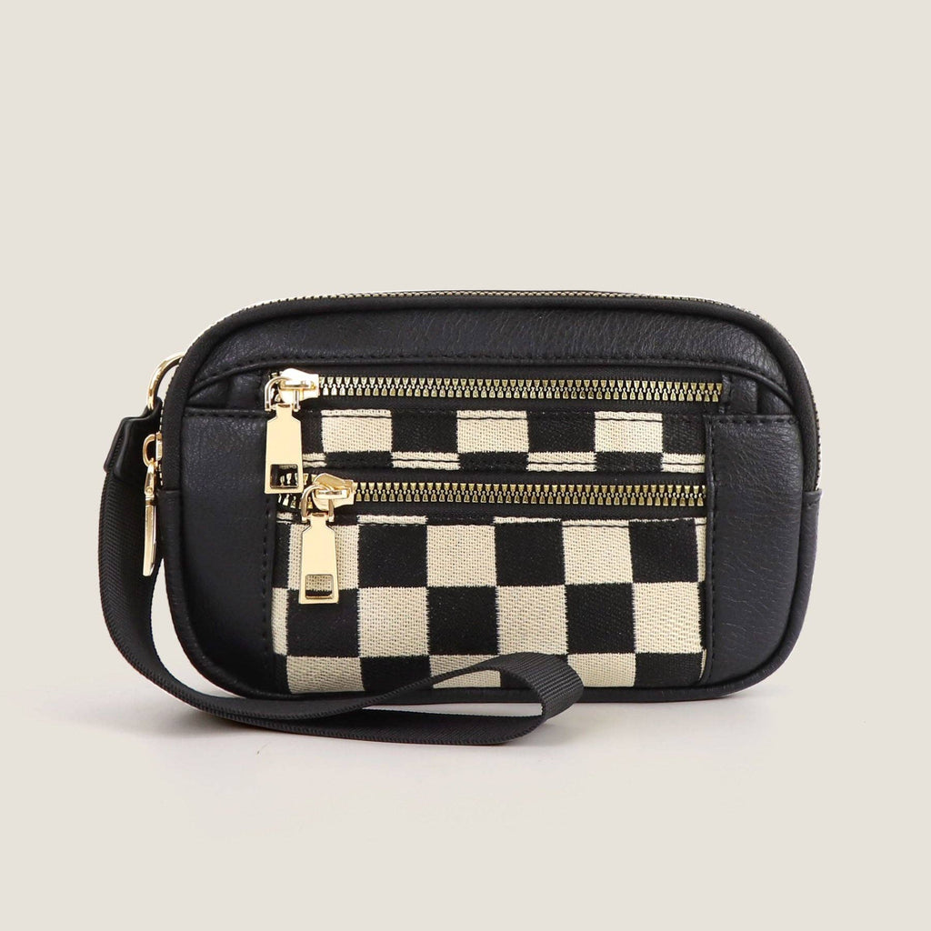 Blake Mixed Media Wallet Pouch: Cognac Check