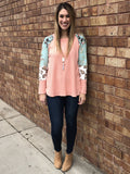 coral waffle print top