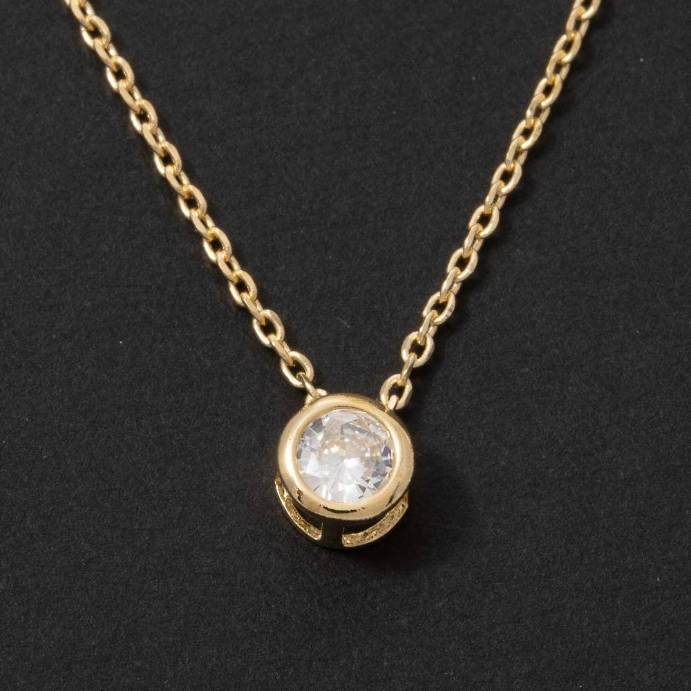 Round Cz Bezel Pendant Necklace: S