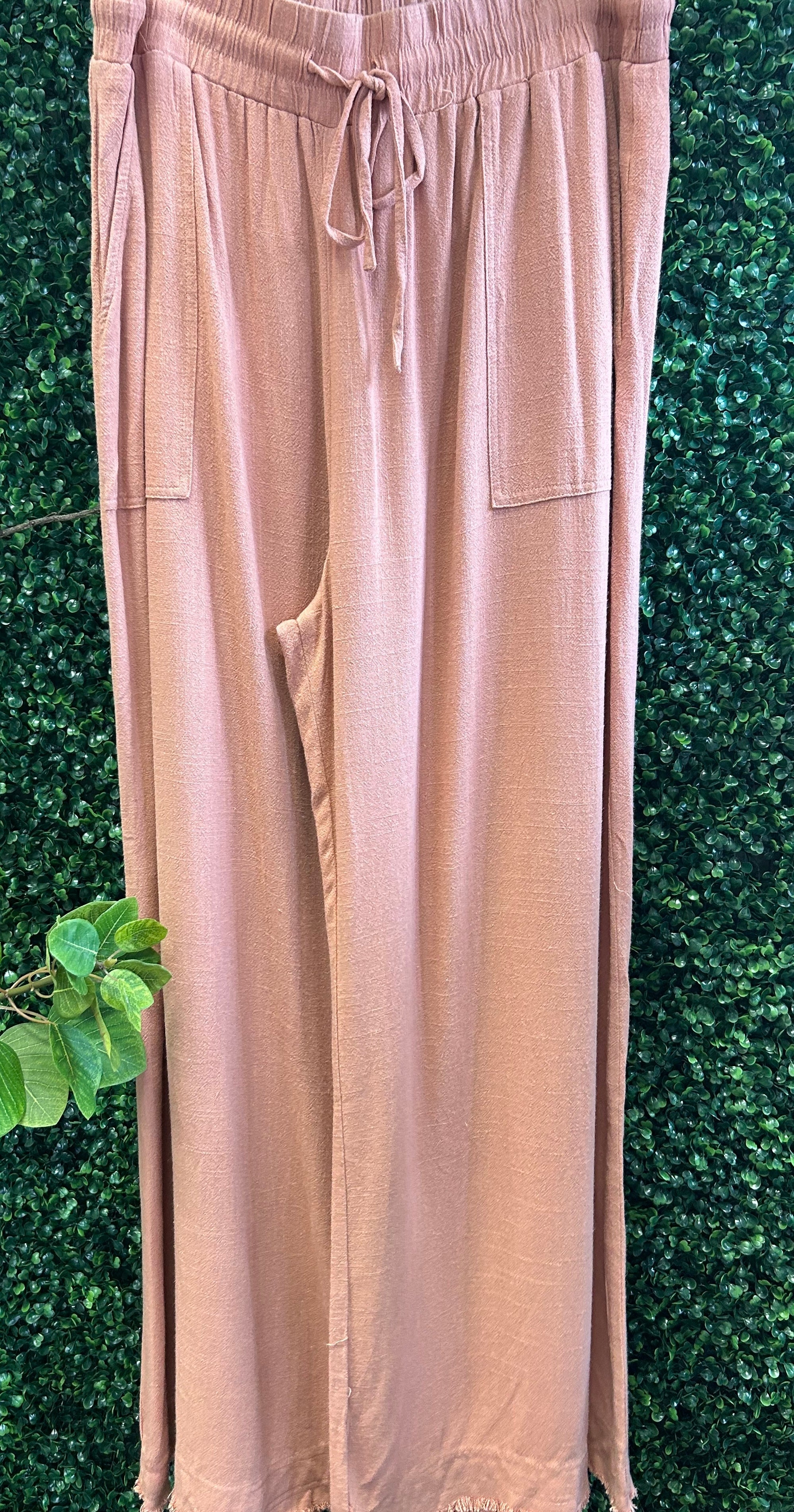 Linen Elastic Wide Leg Pants