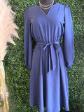 V neck Long Sleeve Waist Dress