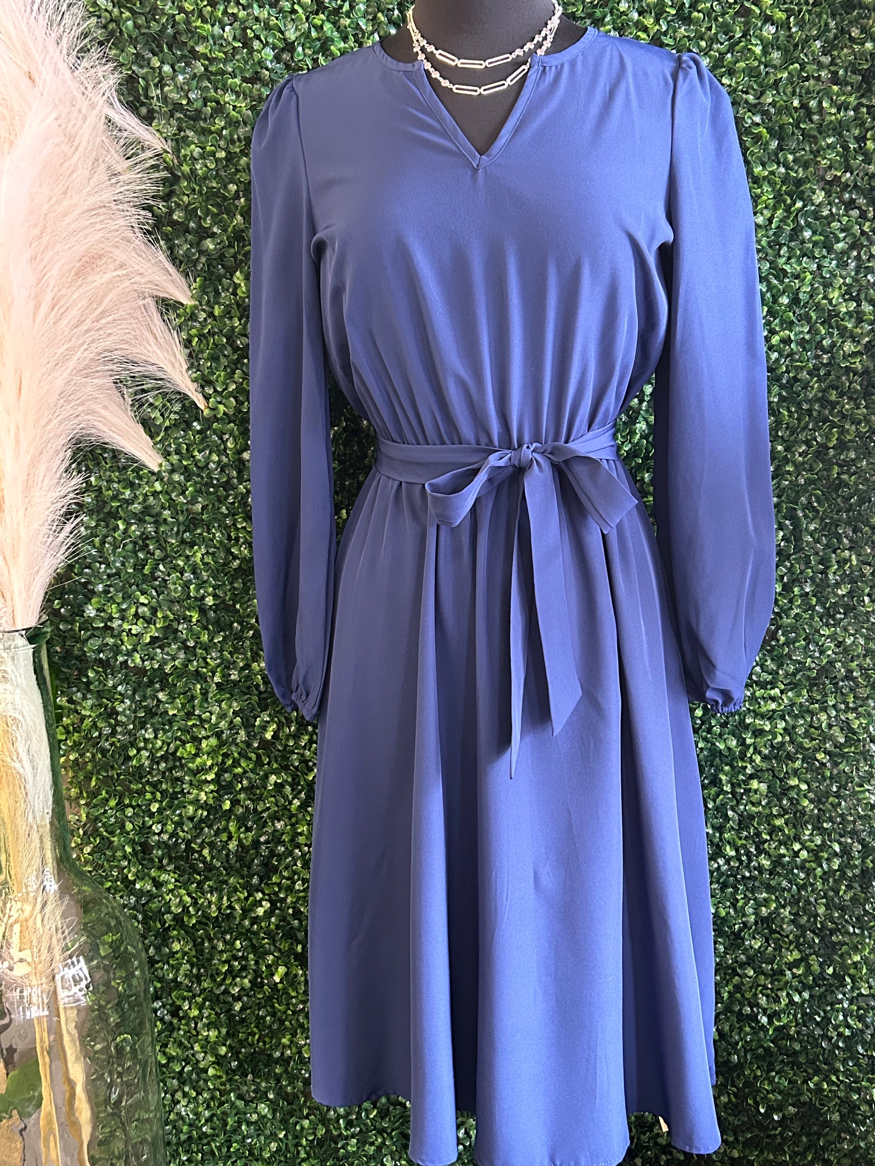 V neck Long Sleeve Waist Dress