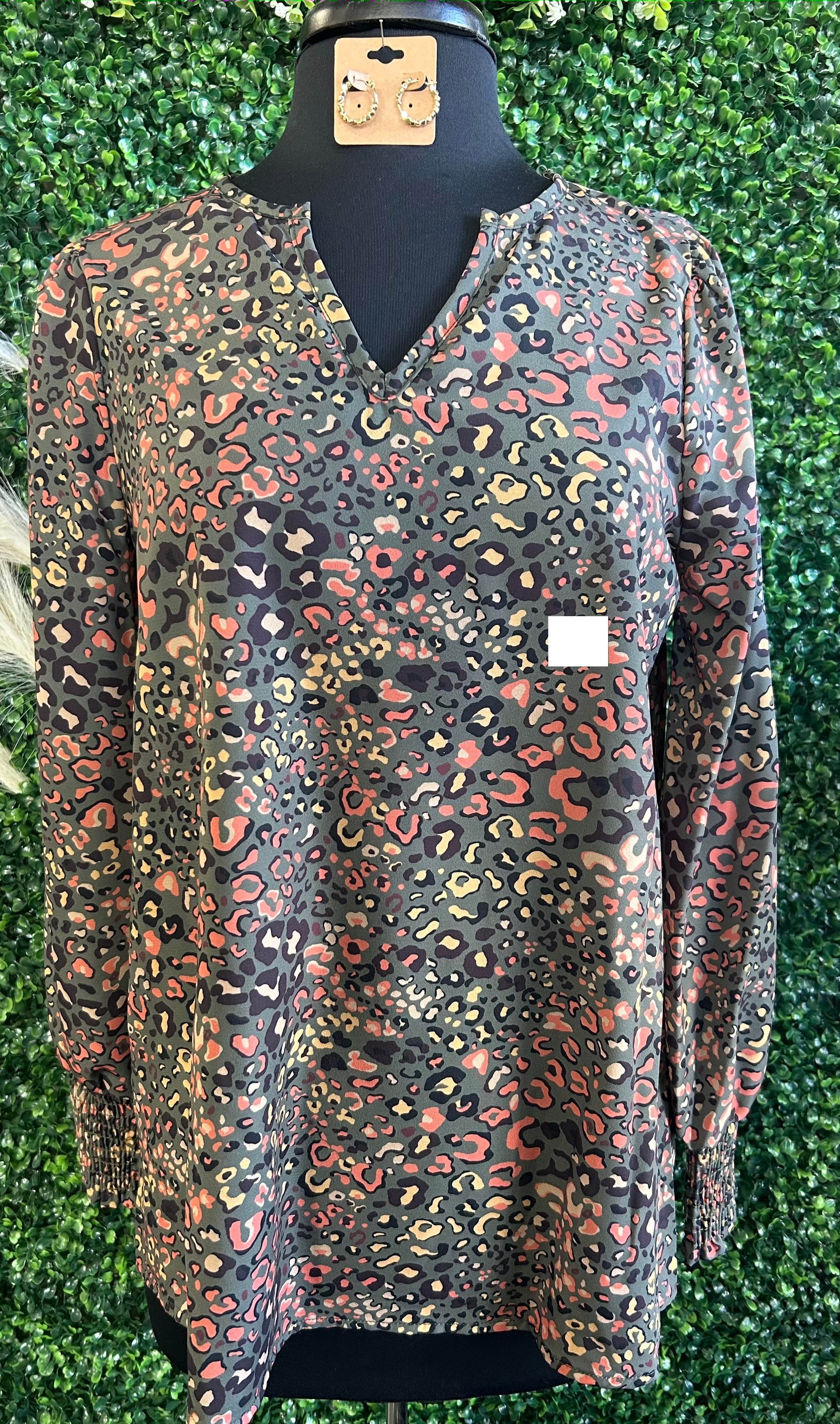 Leopard Print Split Neckline Blouse