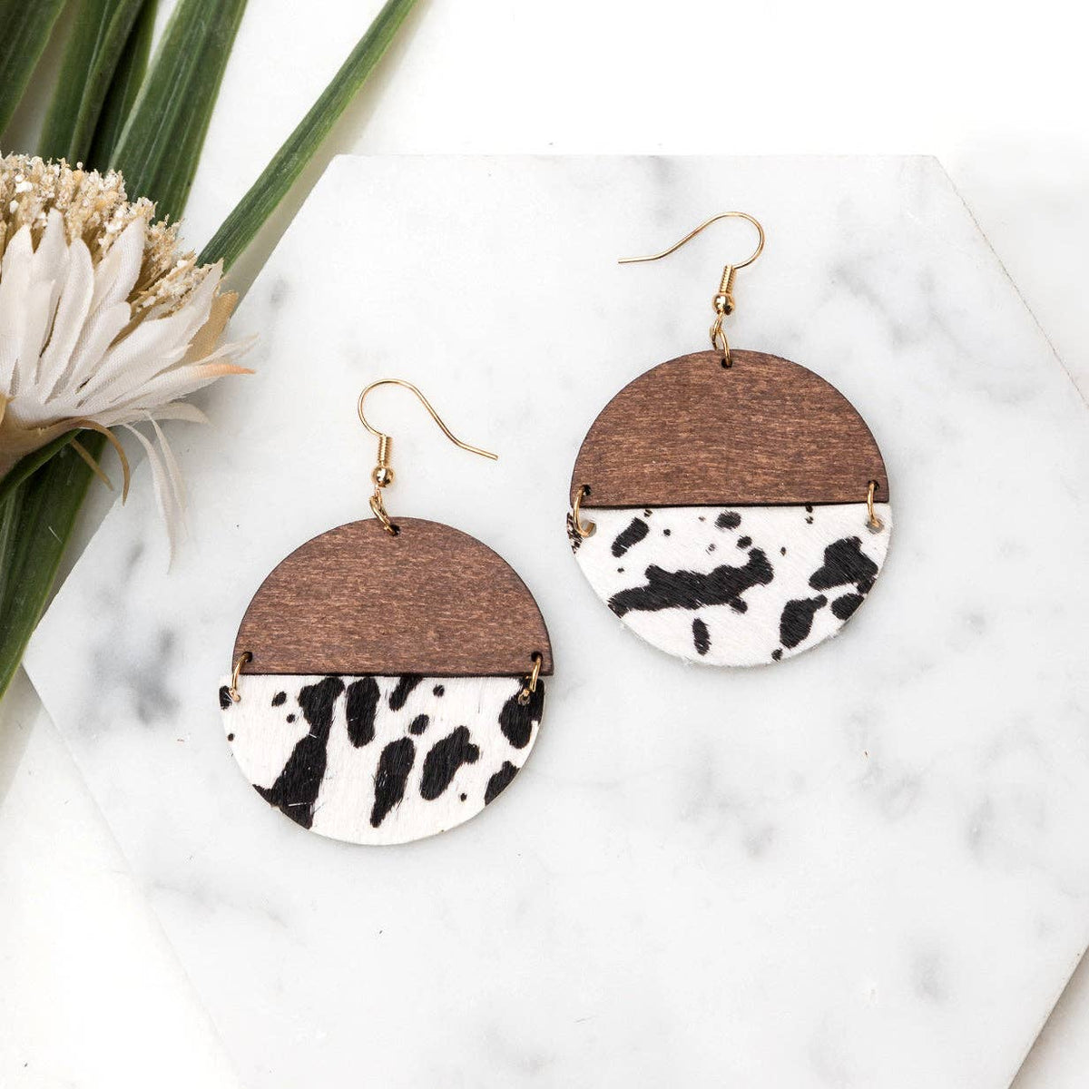 Everyday Leather & Wood Earrings: Beige Leopard
