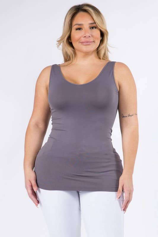 Reversible V or U Neckline Seamless Tank Plus Size: Black / Plus