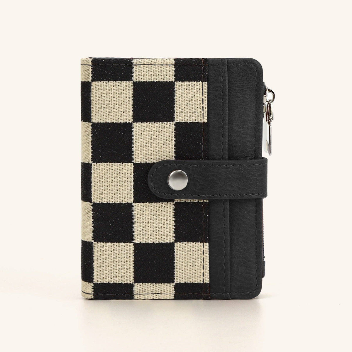 Wilma Mixed Media Fold-Over Wallet: Cognac Check