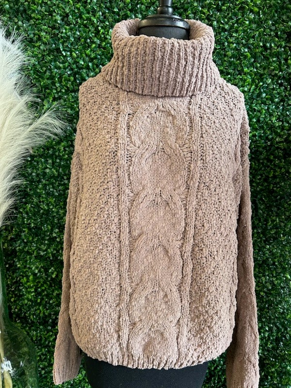 Turtleneck Cable Knit Popcorn Sweater