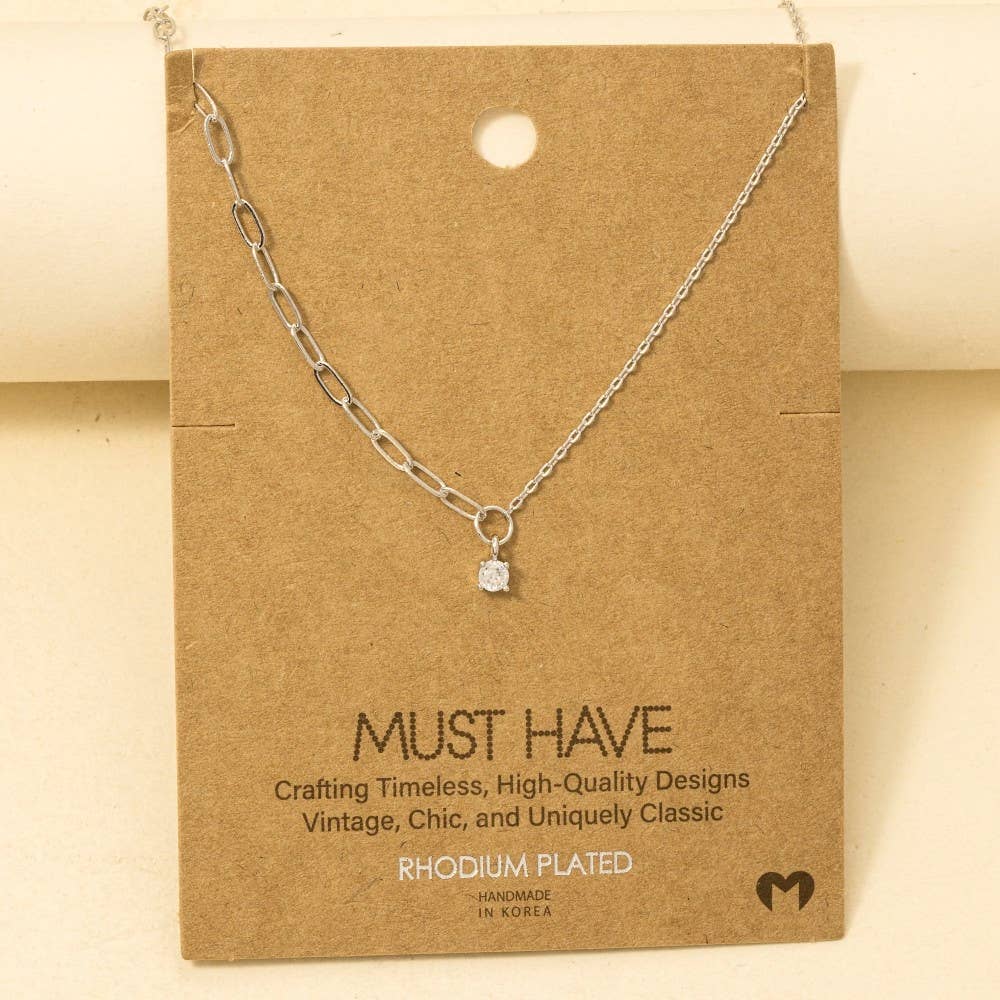 Chain Link Rhinestone Stud Charm Necklace: G