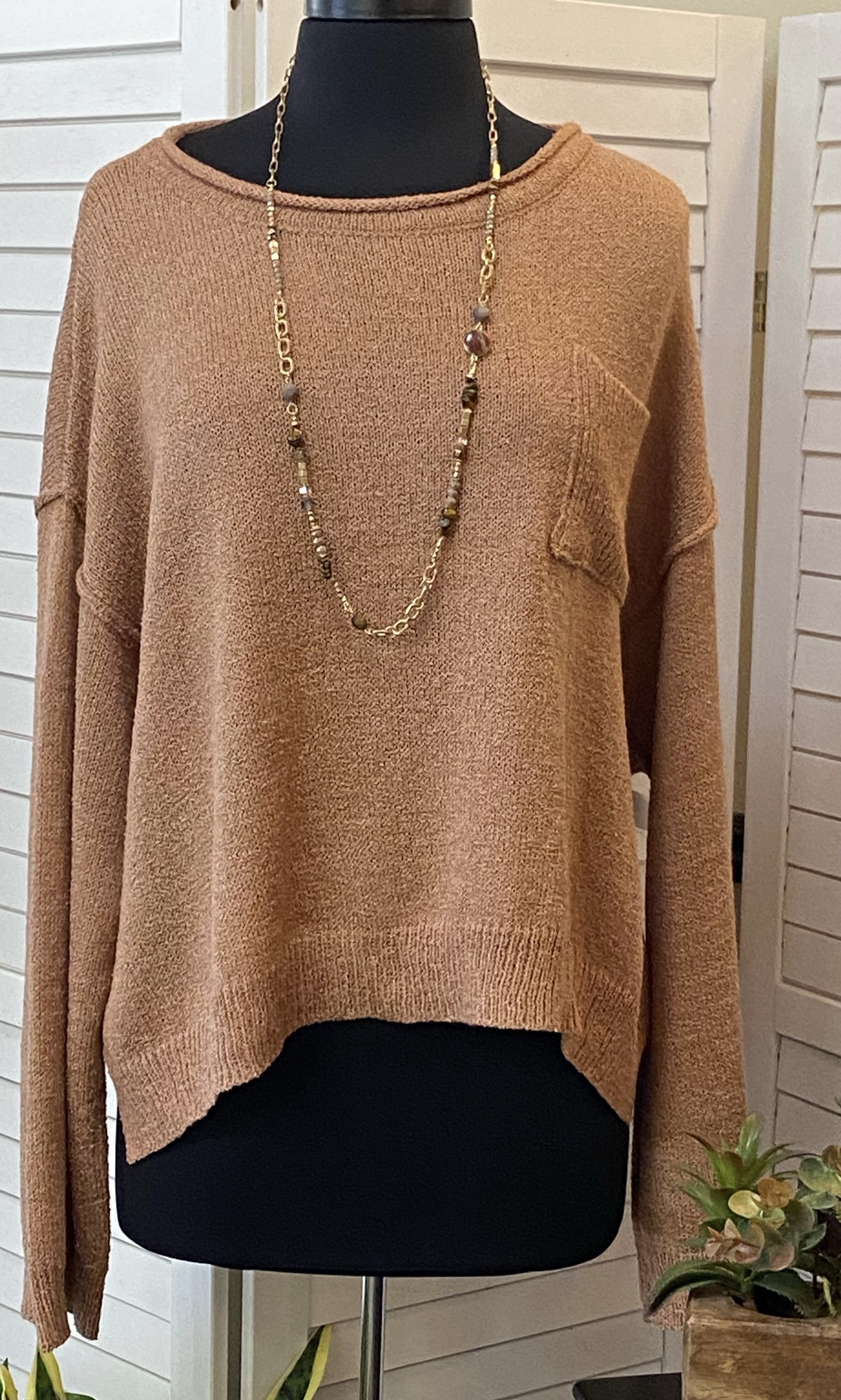 Boat Neck Sweater w/ Front Pocket