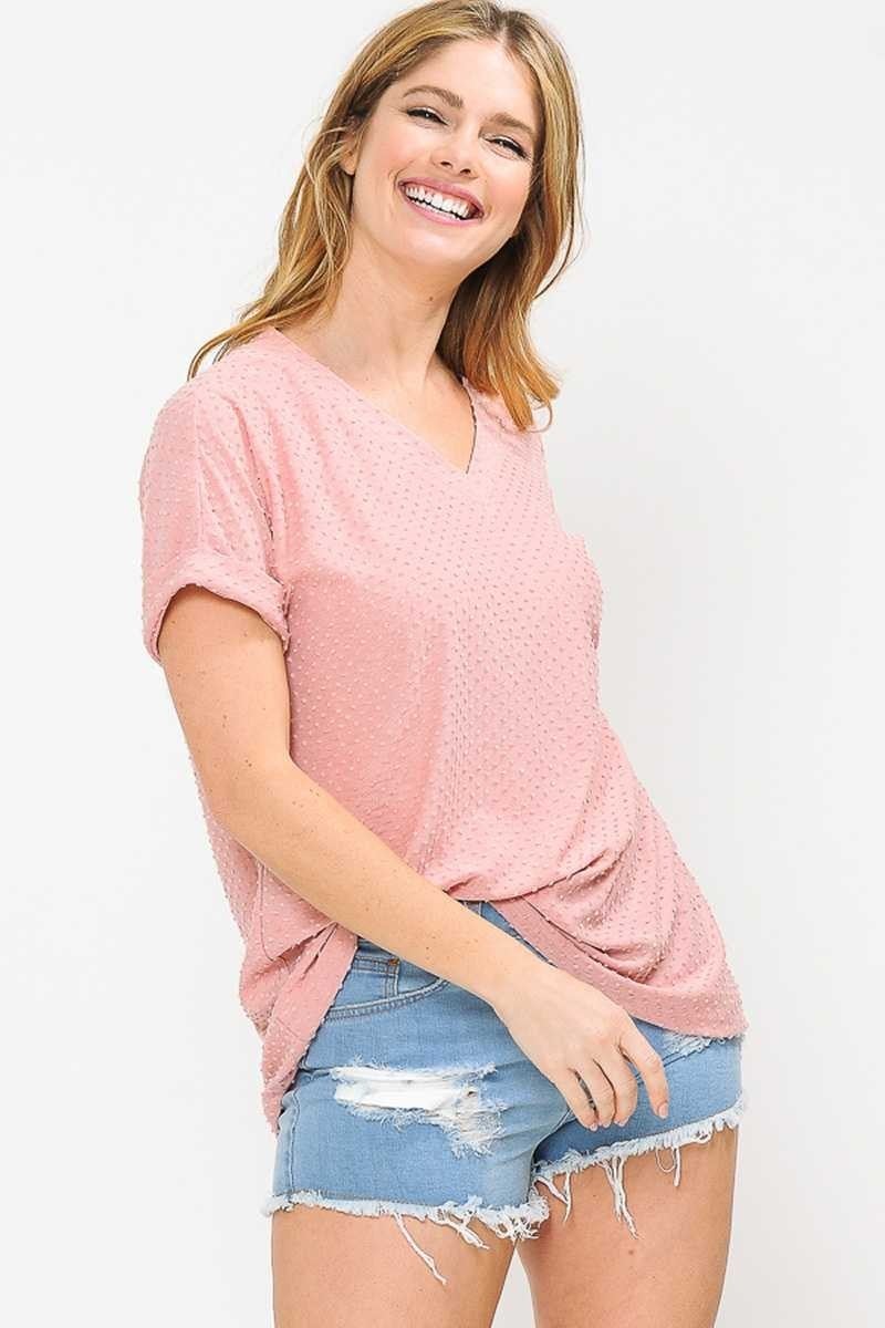 Dark pink swiss dot v-neck top