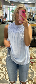 Sky Smocked Sleeveless Top