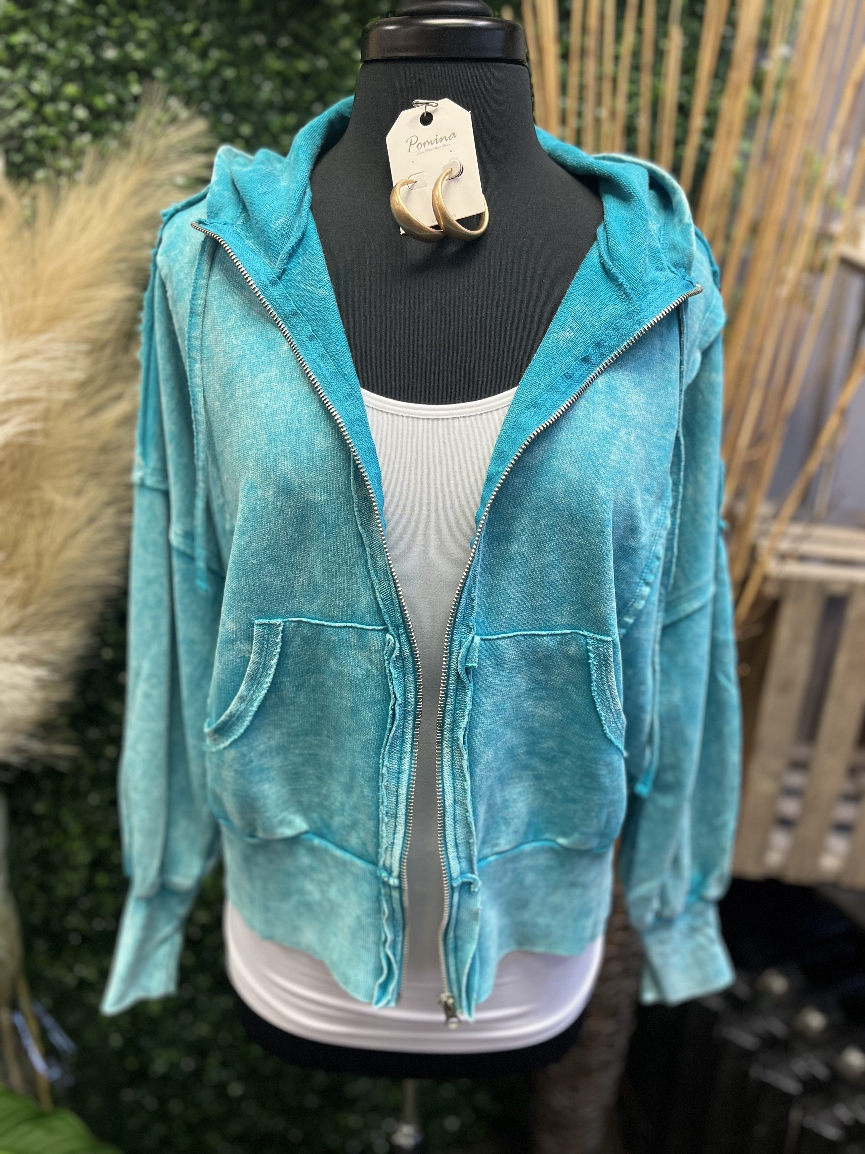 Acid Washed French Terry Zip-Up Hoodie