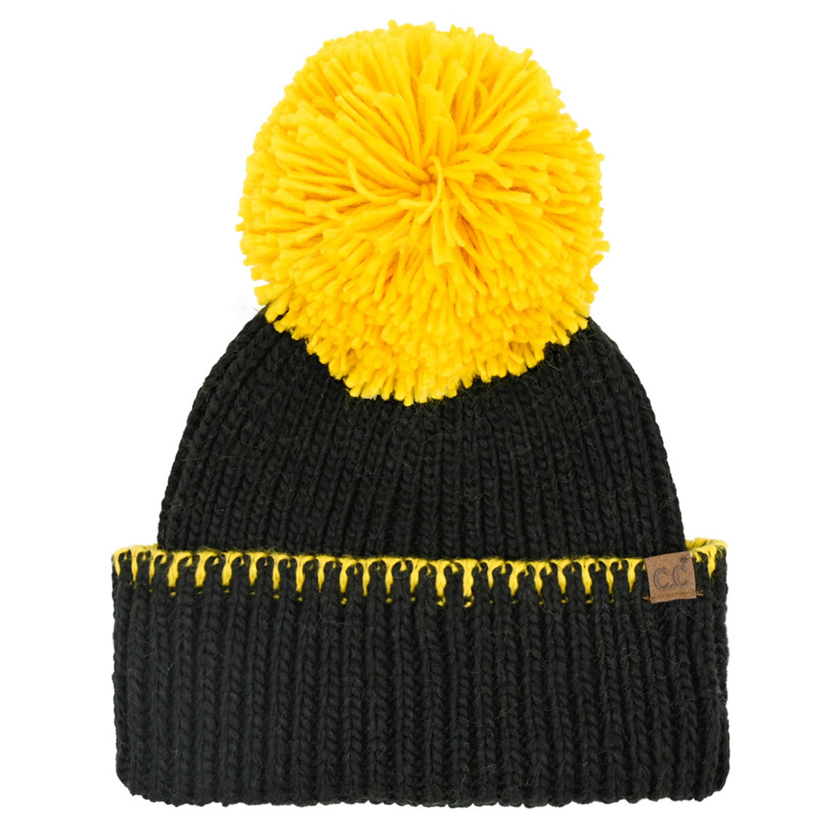 C.C Yarn Pom Game Day Team Stitch Point Beanie Hat: Red/Black