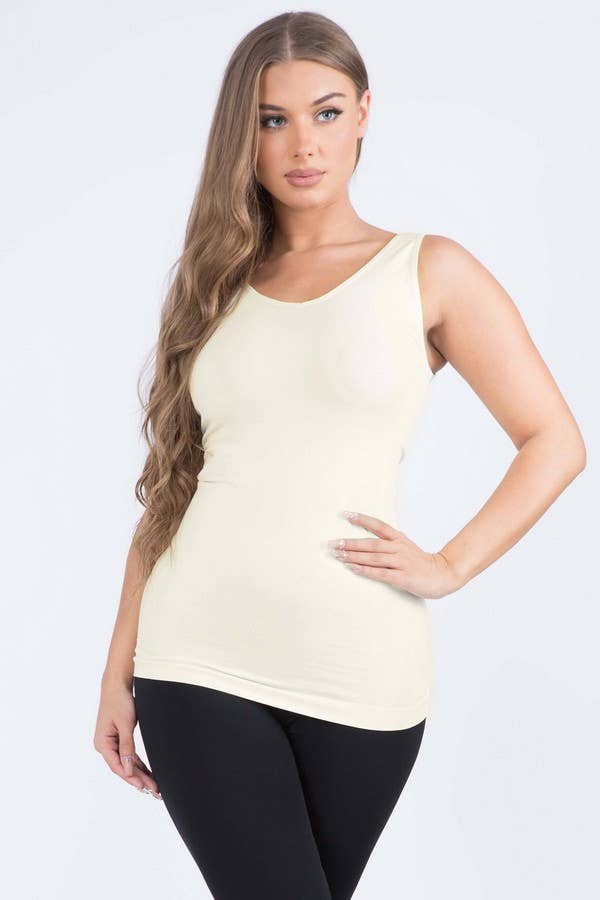 Reversible V or U Neckline Seamless Tank: Ivory / OS