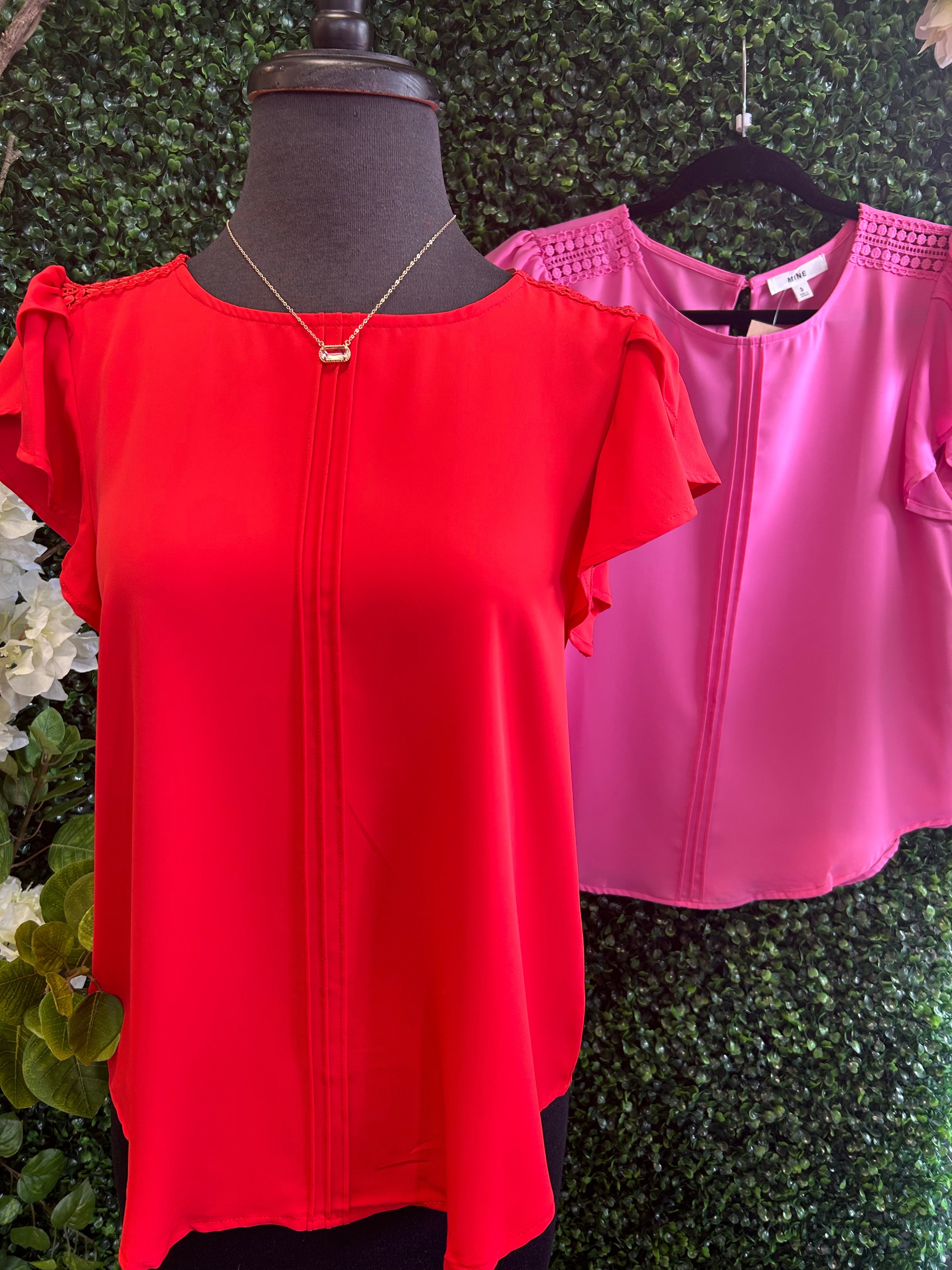 Lace Trim Tulip Pintuck Blouse