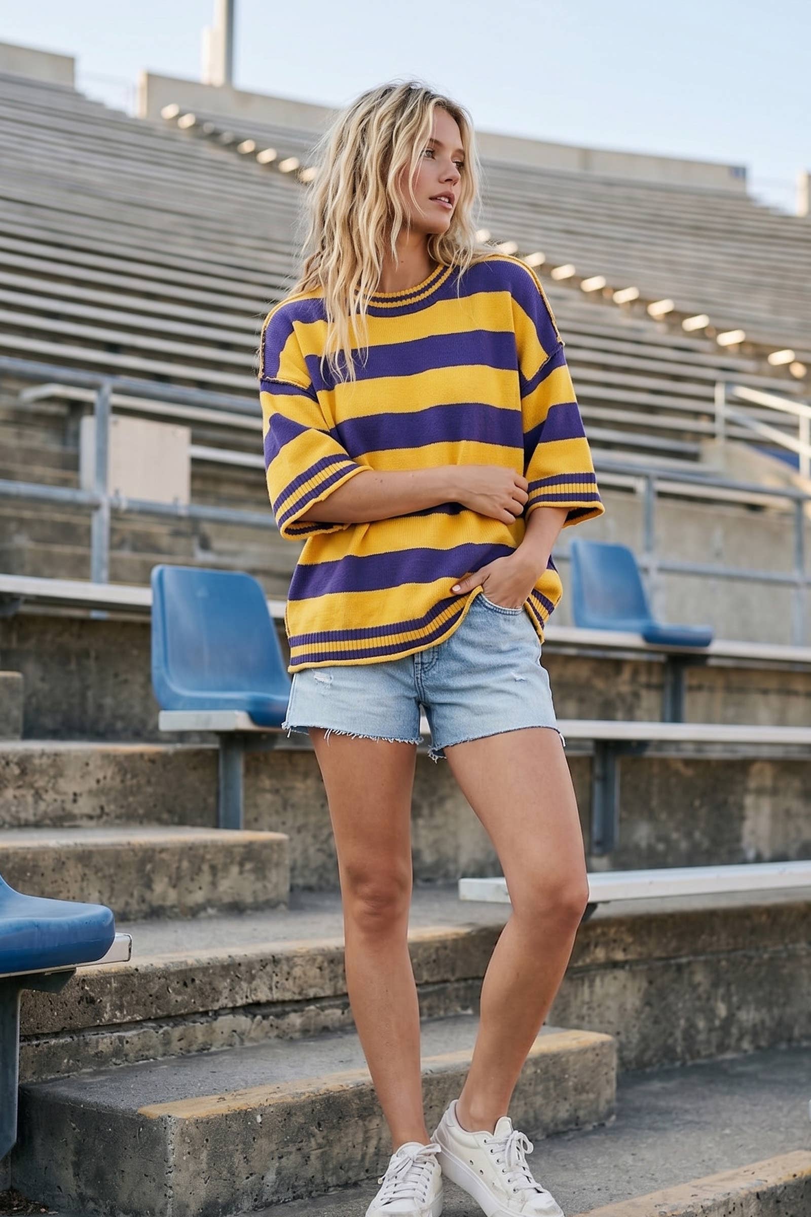 Gameday Stripe Knit Oversized Top: ORANGE/WHITE / M