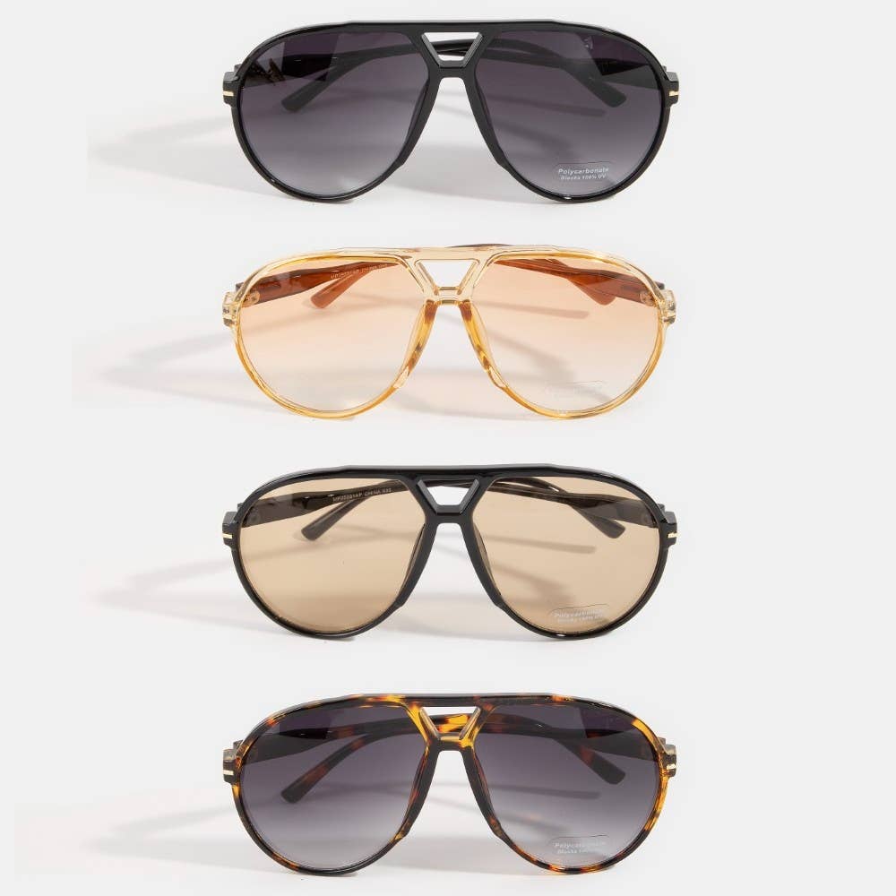 Oversized Aviator Notched Double Bridge Sunglasses: ASSORTED