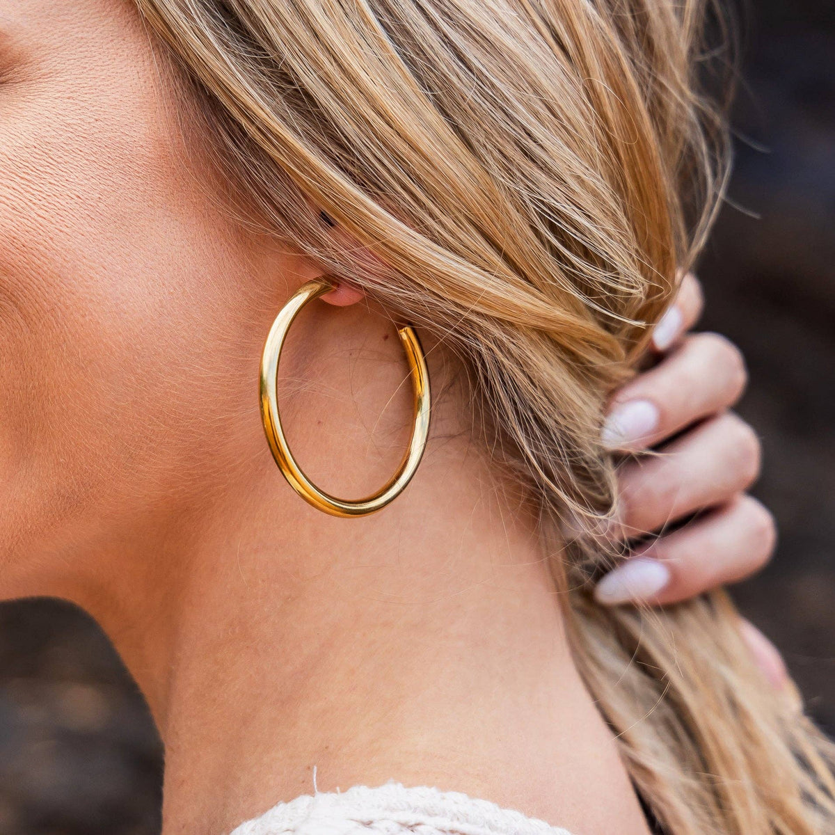 14K STAINLESS STEEL OPEN HOOP EARRINGS: Gold