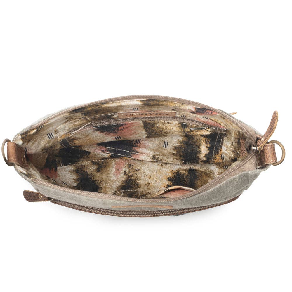 Damask Trail Vintage Crossbody Bag for Women in sage with print detail: Sage