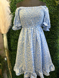 Spotted Print Baby Doll Dress with Smocked Bodice