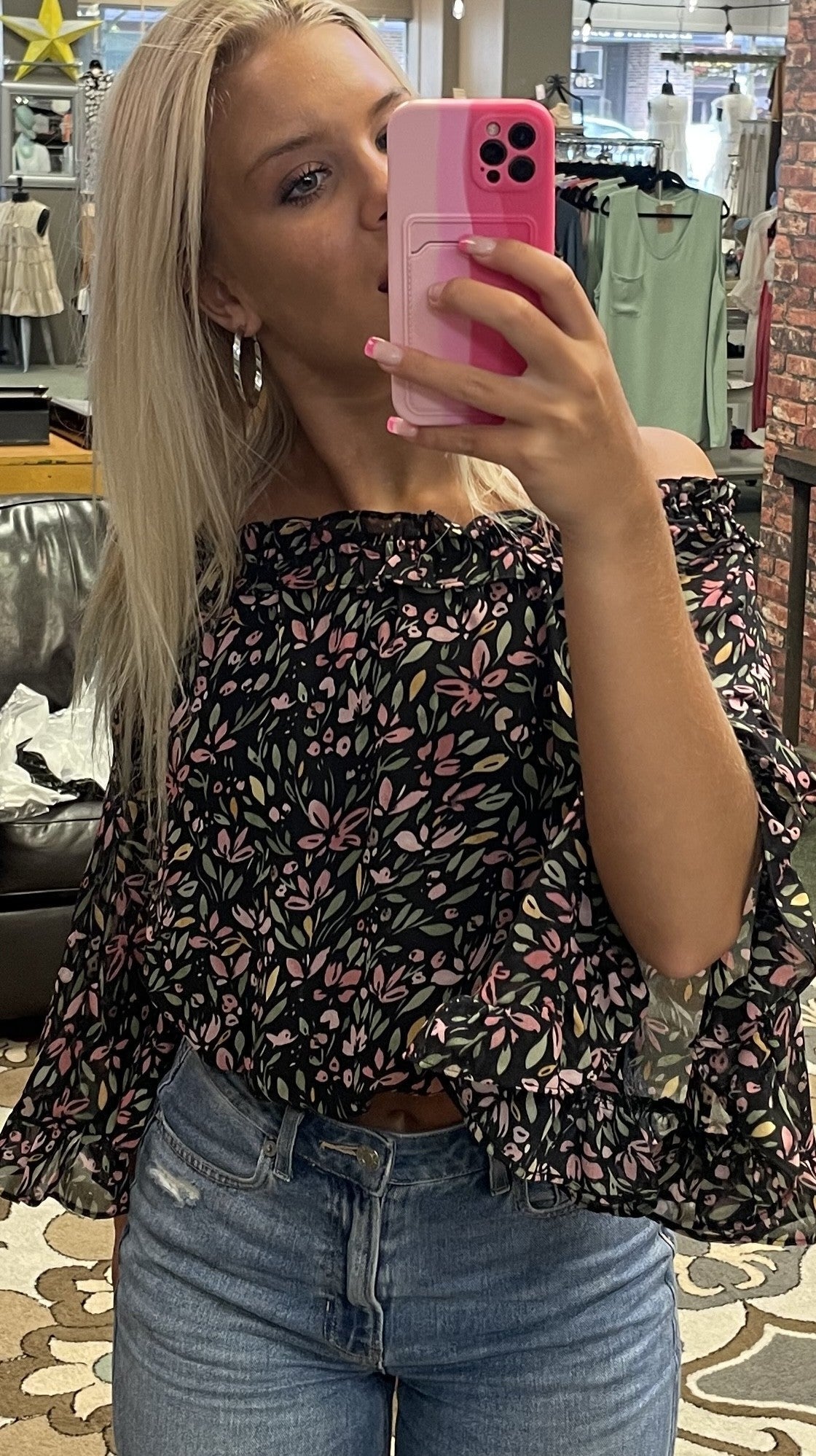 Black Printed Crop Top
