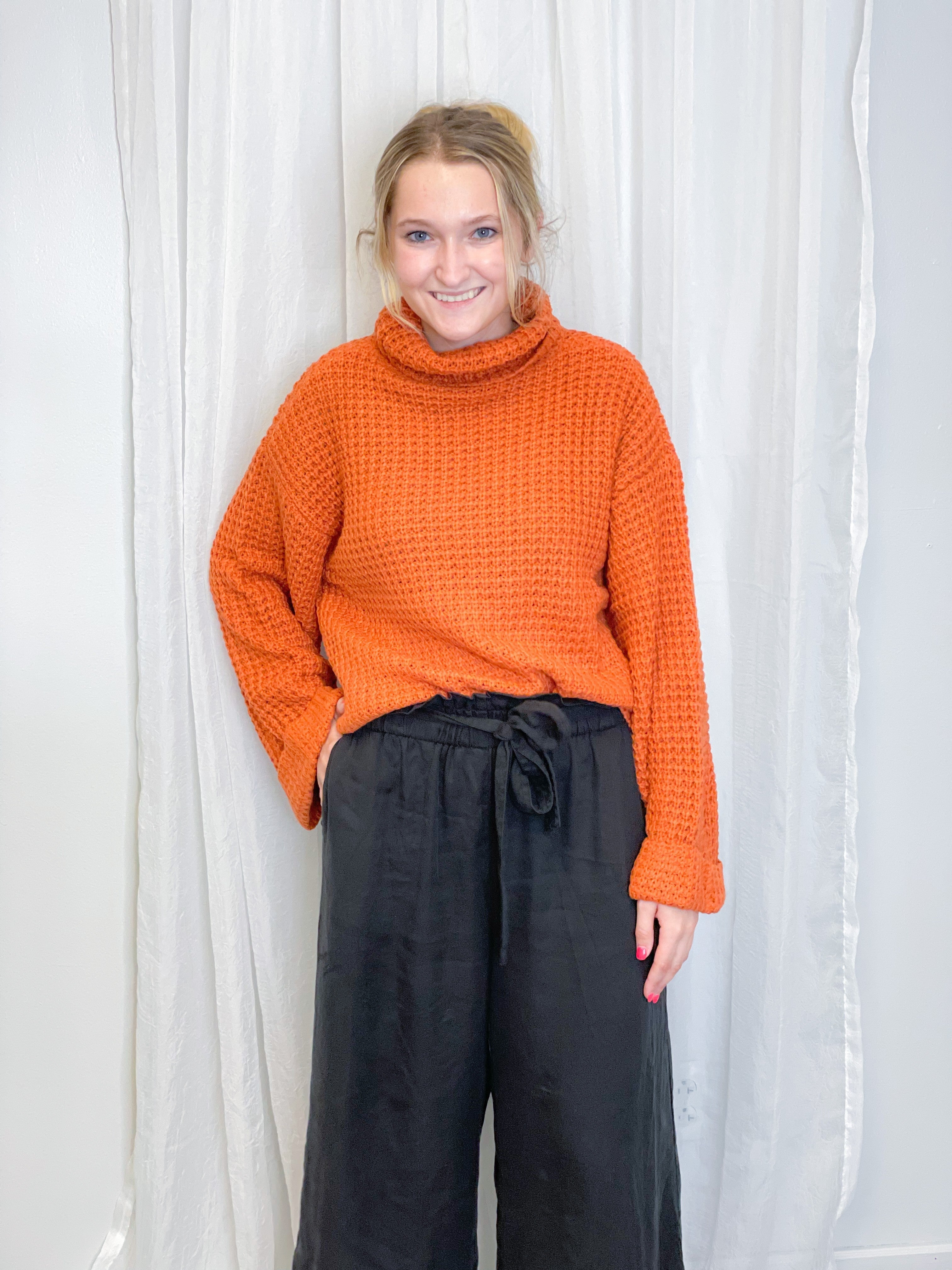 Orange Turtleneck Knit Sweater
