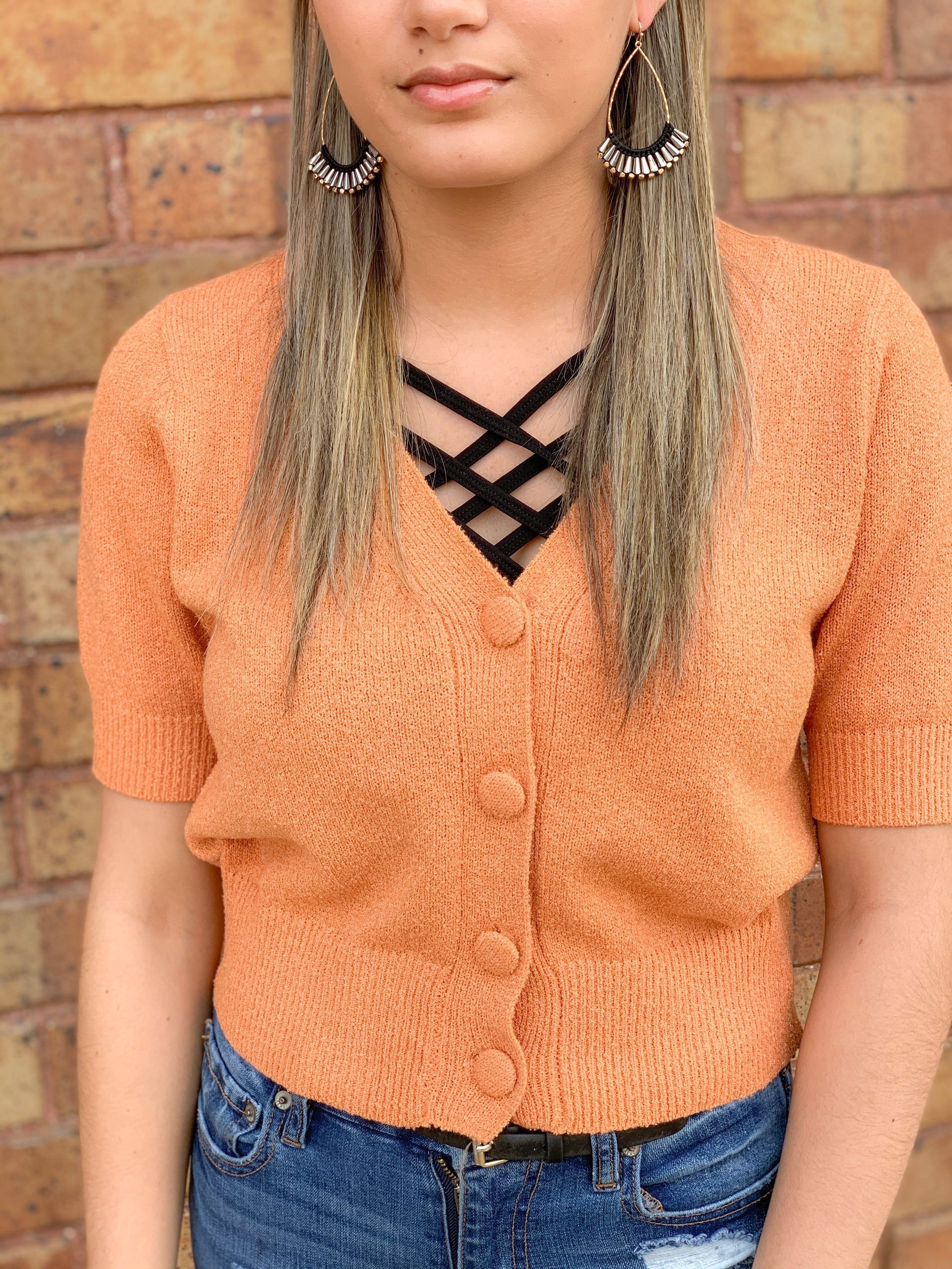 Sherbet Button Cardi Crop Sweater