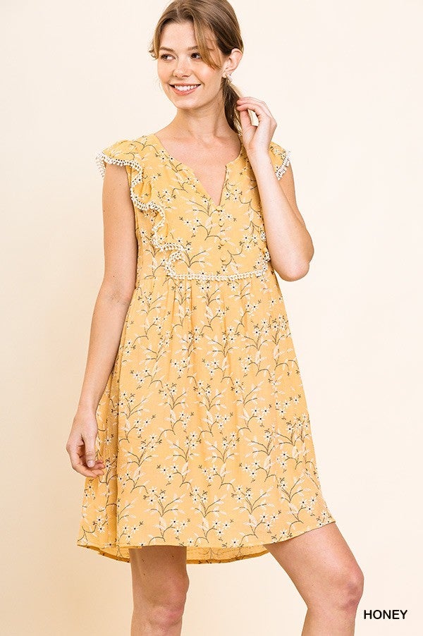 Butter yellow print dress