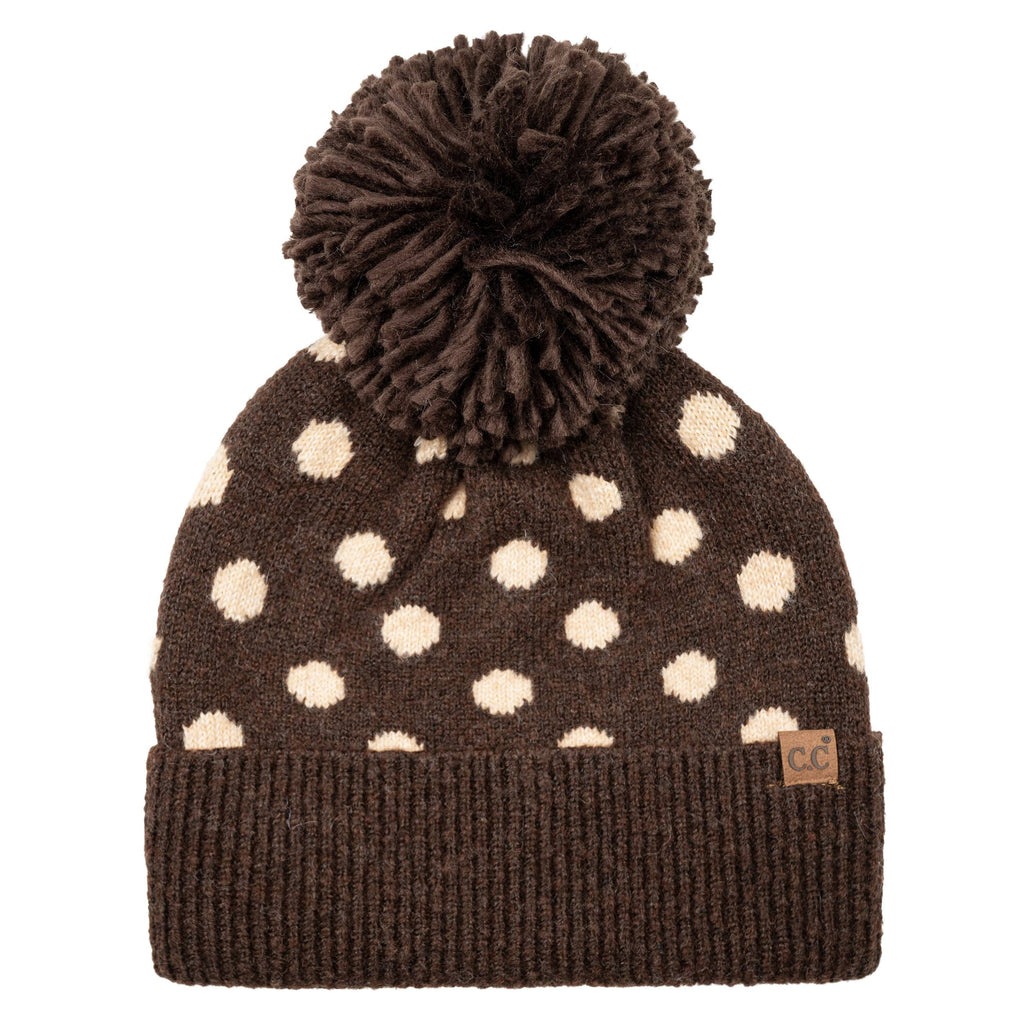 C.C Polka Dot Pattern Pom Beanie Winter Hat: Black