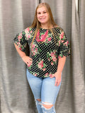 Floral Polka Dot Ruffle Sleeve Top