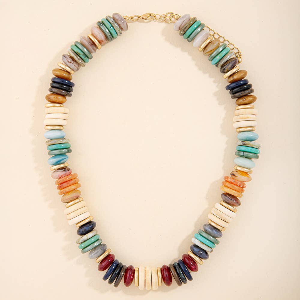 Chunky Mixed Disc Bead Short Necklace: WGMT