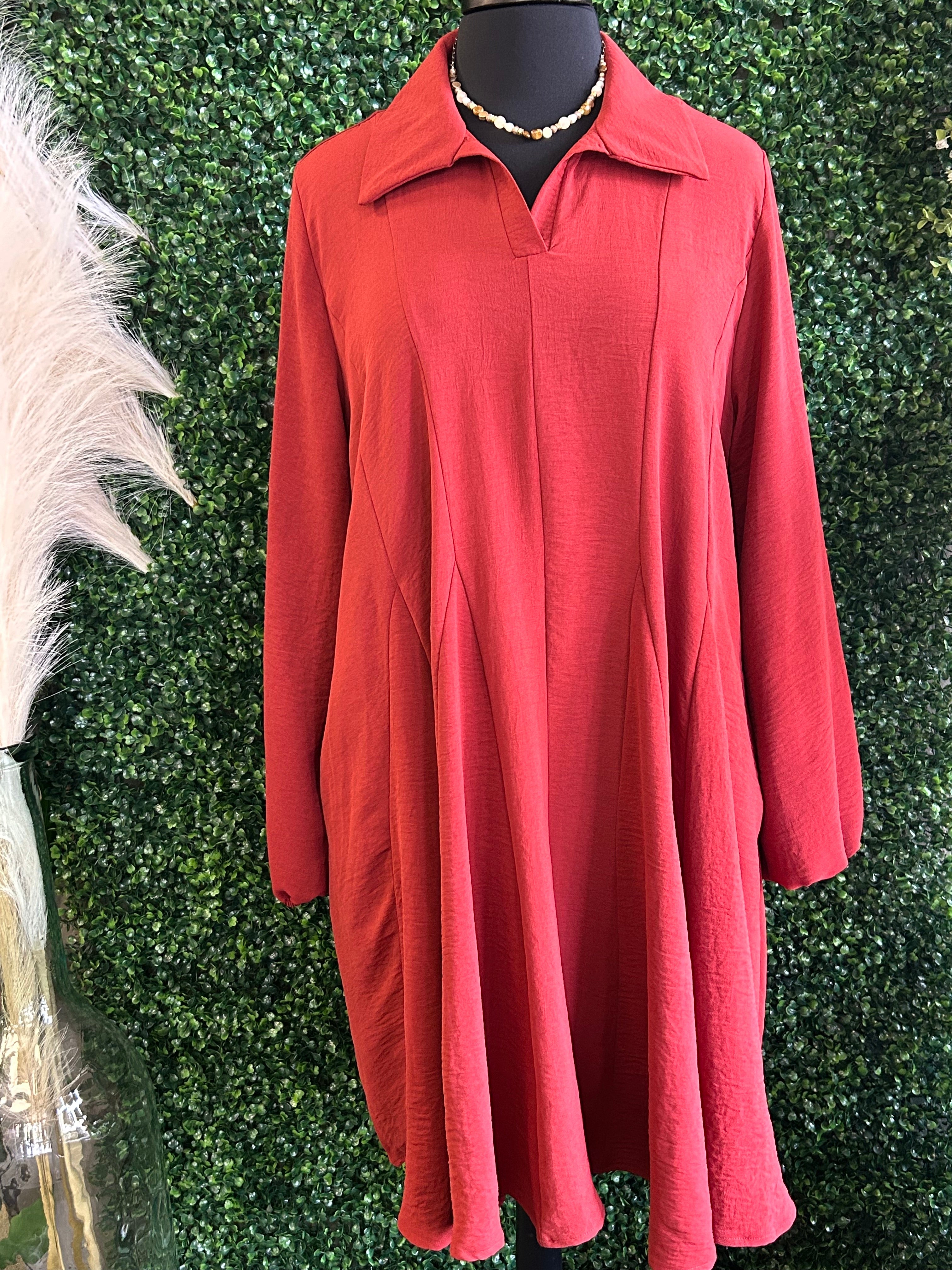 Collar Notch Neck Dress w/ Pockets