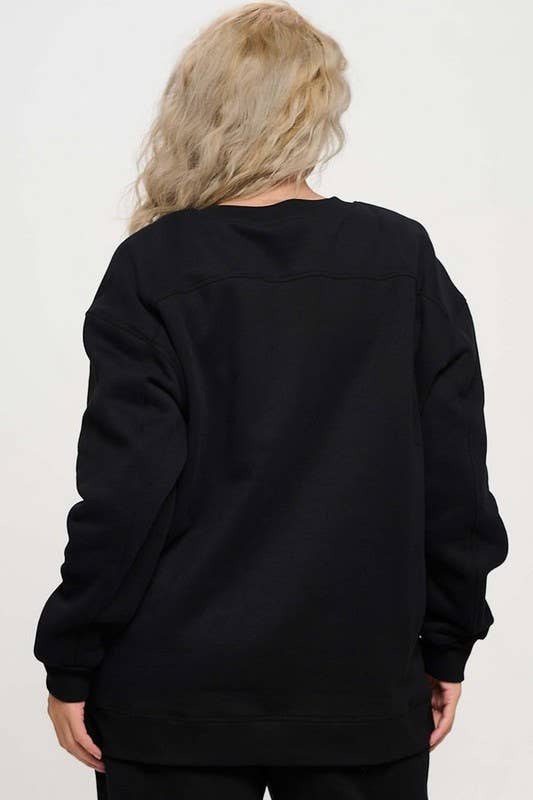 Women's Cozy Fleece Oversized Sweatshirt: Black / XL