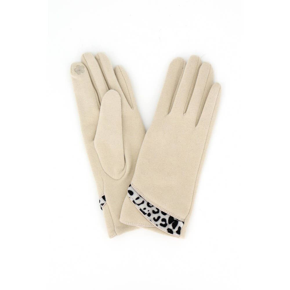 Leopard Trim Cuff Touchscreen Gloves: TP