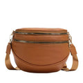Sabrina Double Zip Leather Crescent Sling: Cognac
