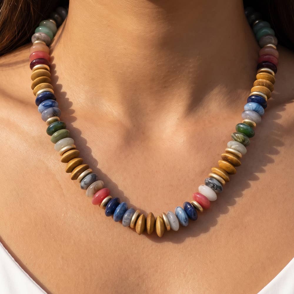 Chunky Saucer And Rondelle Bead Necklace: WGMT2