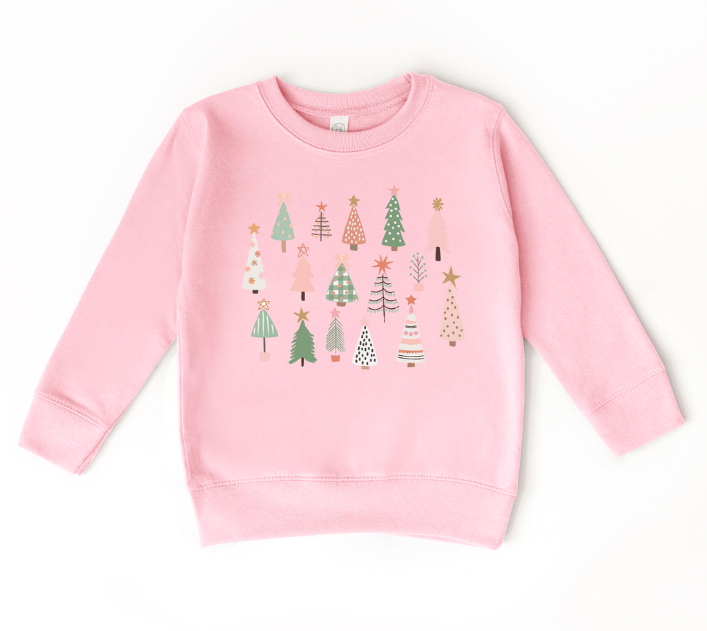 Whimsical Trees | Girls Christmas Sweatshirt : Pink / 12/14