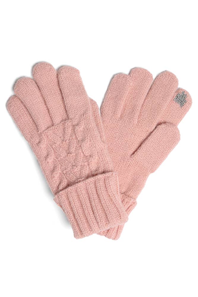 Solid Cable Knit Gloves with Flip Cuff