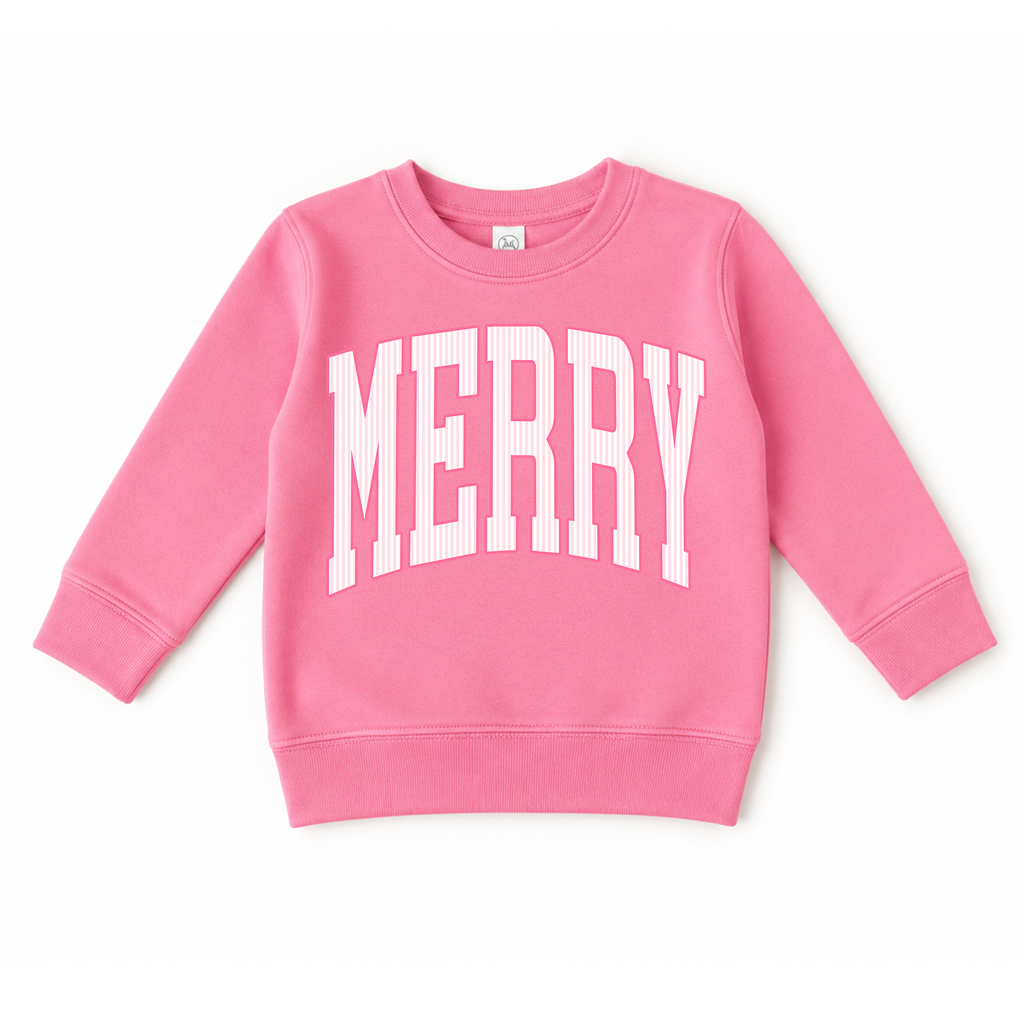 Merry | Pink Holiday Girls Christmas Sweatshirt: Green / 4/5 / Sweatshirt