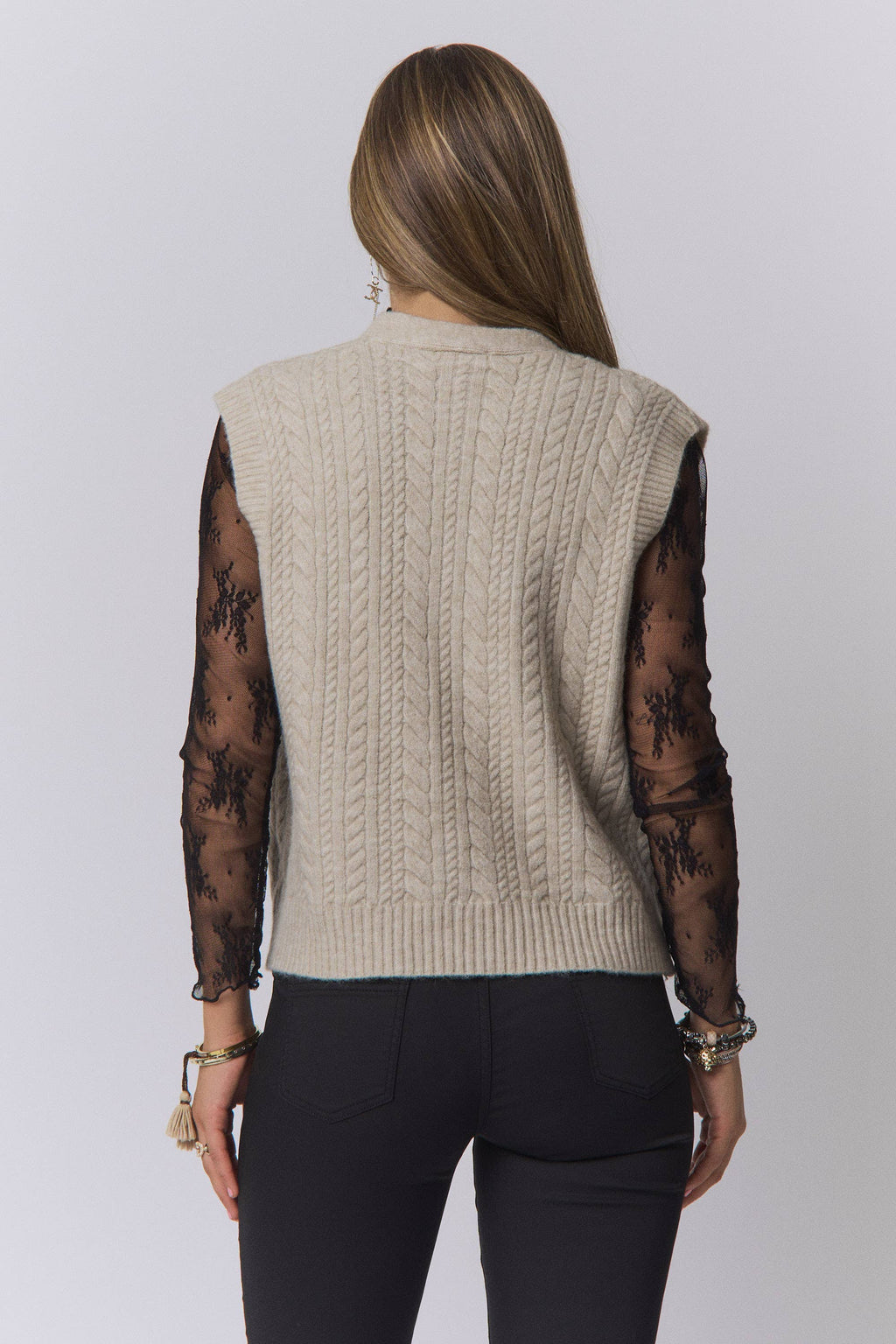 Gray CABLE-KNIT SWEATER VEST