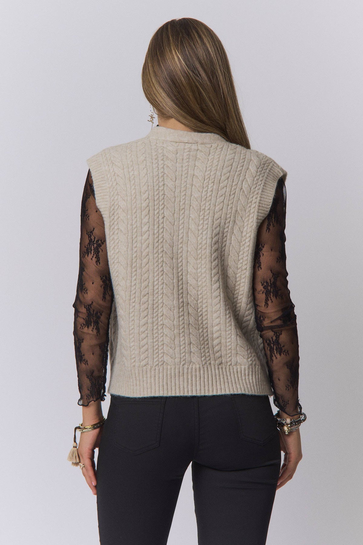 Gray CABLE-KNIT SWEATER VEST