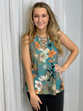 Floral Tank w/ Criss Cross Neckline