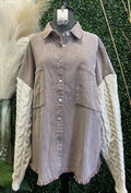 Contrast Sweater Sleeve Button Down Jacket