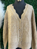 Cable Knit Pearl Button Up Sweater