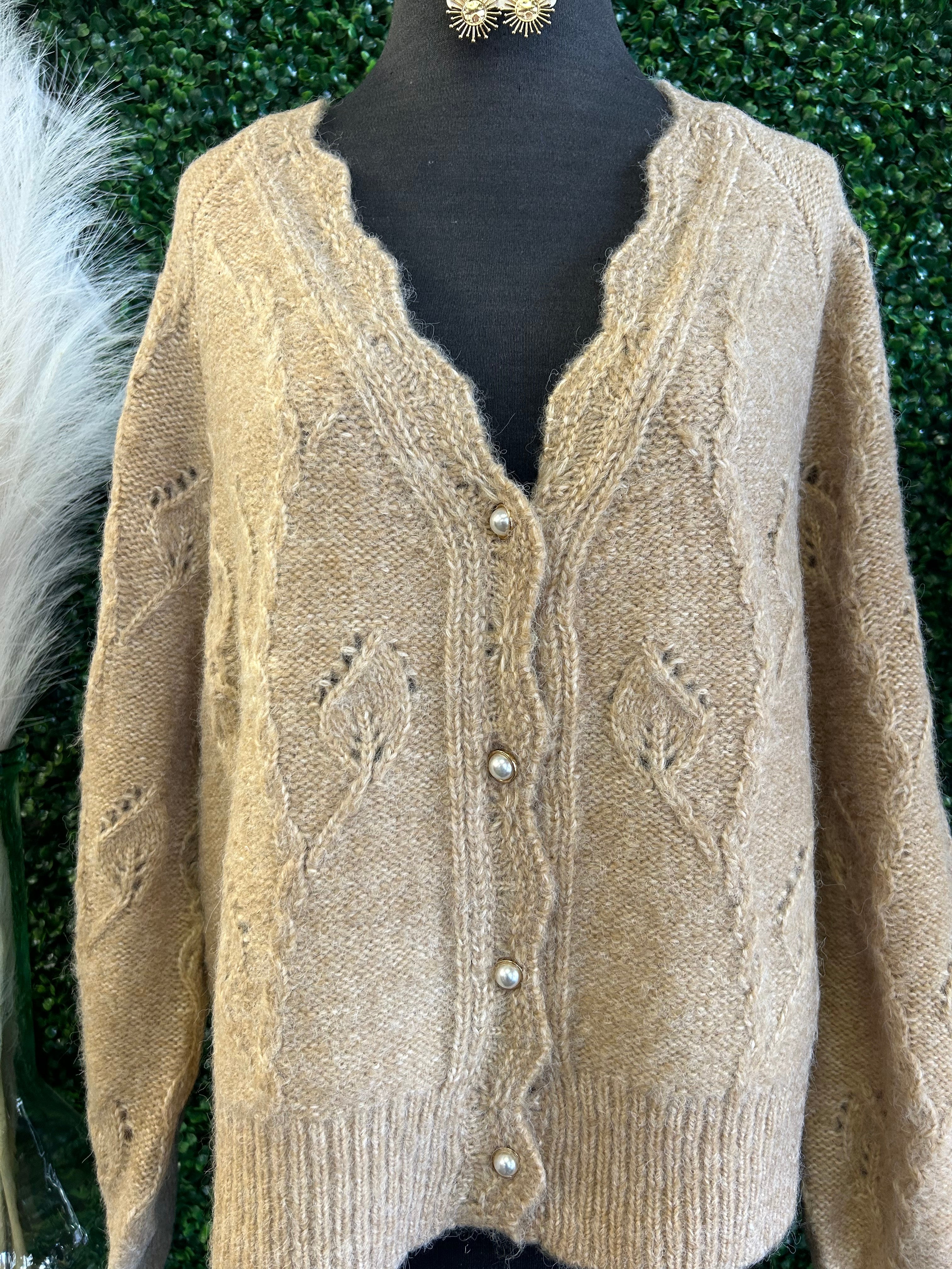 Cable Knit Pearl Button Up Sweater