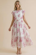 Plus Fit And Flare Midi Floral Semi Mesh Dress