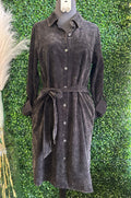Acid Washed Corduroy Shirt Dress