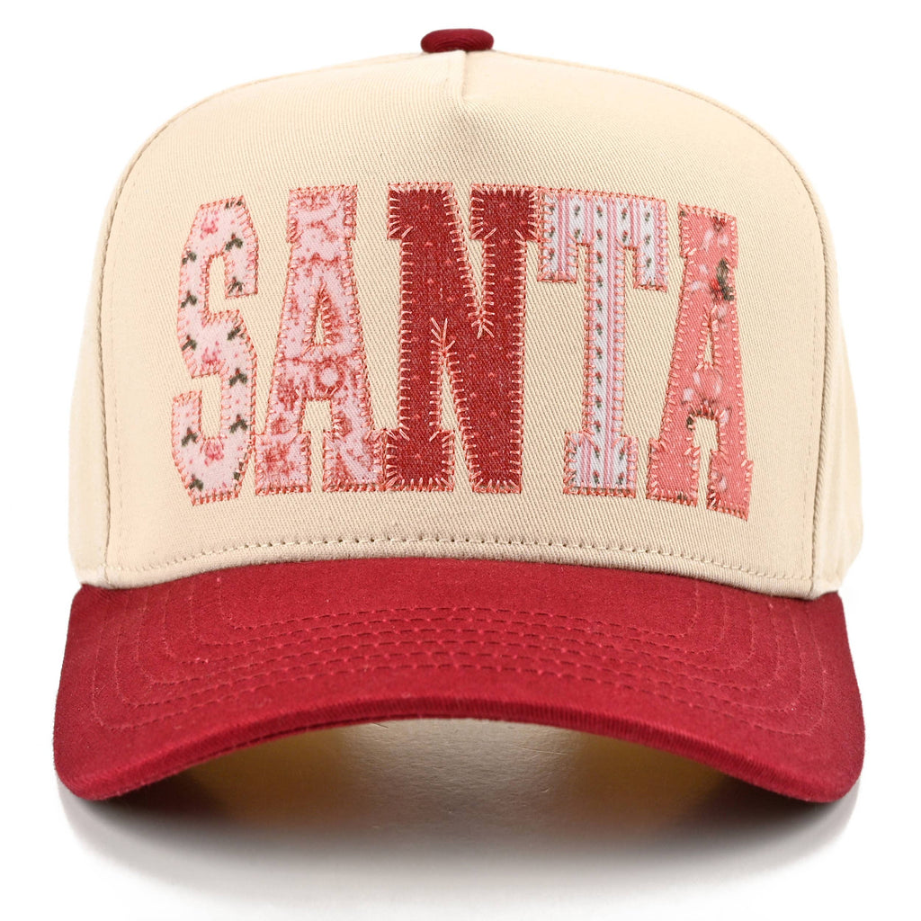 C.C SANTA APPLIQUE LETTER Embroidered Trucker Cap: Burgundy